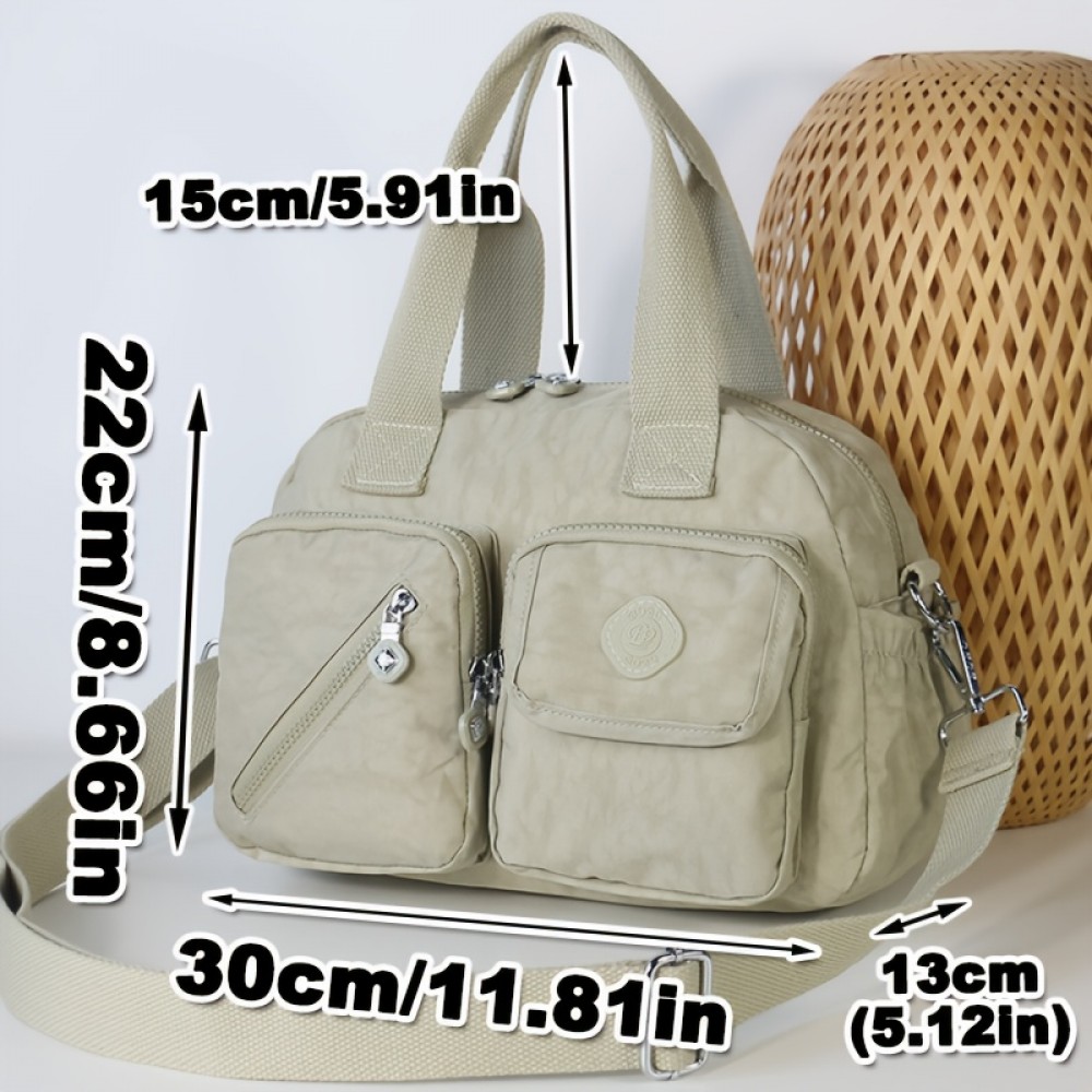 BO Women'S Multi-Pocket Nylon Crossbody Bag - Large Capacity Detachable Shoulder Strap, Multiple Zipper Pockets, Casual Style for Travel & Commuting, Available in Khaki
