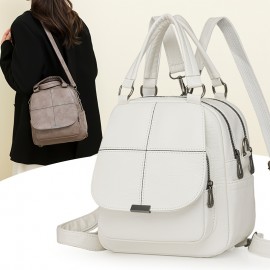 Taole Women's Vintage PU Convertible Handbag/Backpack - Adjustable & Detachable Strap, -Tone Hardware, Multi-Way Carry (Crossbody/Backpack) - Beige/White/Khaki/Red/Black, Zipper Closure for //Travel