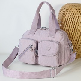 BO Women'S Multi-Pocket Nylon Crossbody Bag - Large Capacity Detachable Shoulder Strap, Multiple Zipper Pockets, Casual Style for Travel & Commuting, Available in Khaki